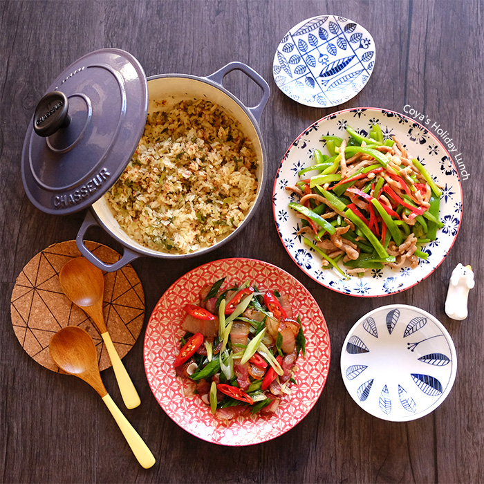 [食譜做法]青椒炒肉絲、蒜苗臘肉、菜飯